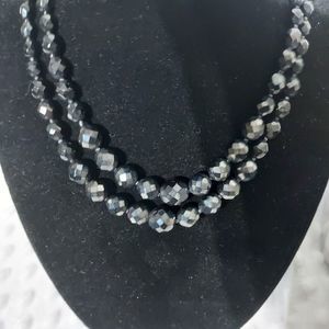 Vintage Black Bead Jonne Necklace Goth Beads Double Strand Faceted Choker Punk